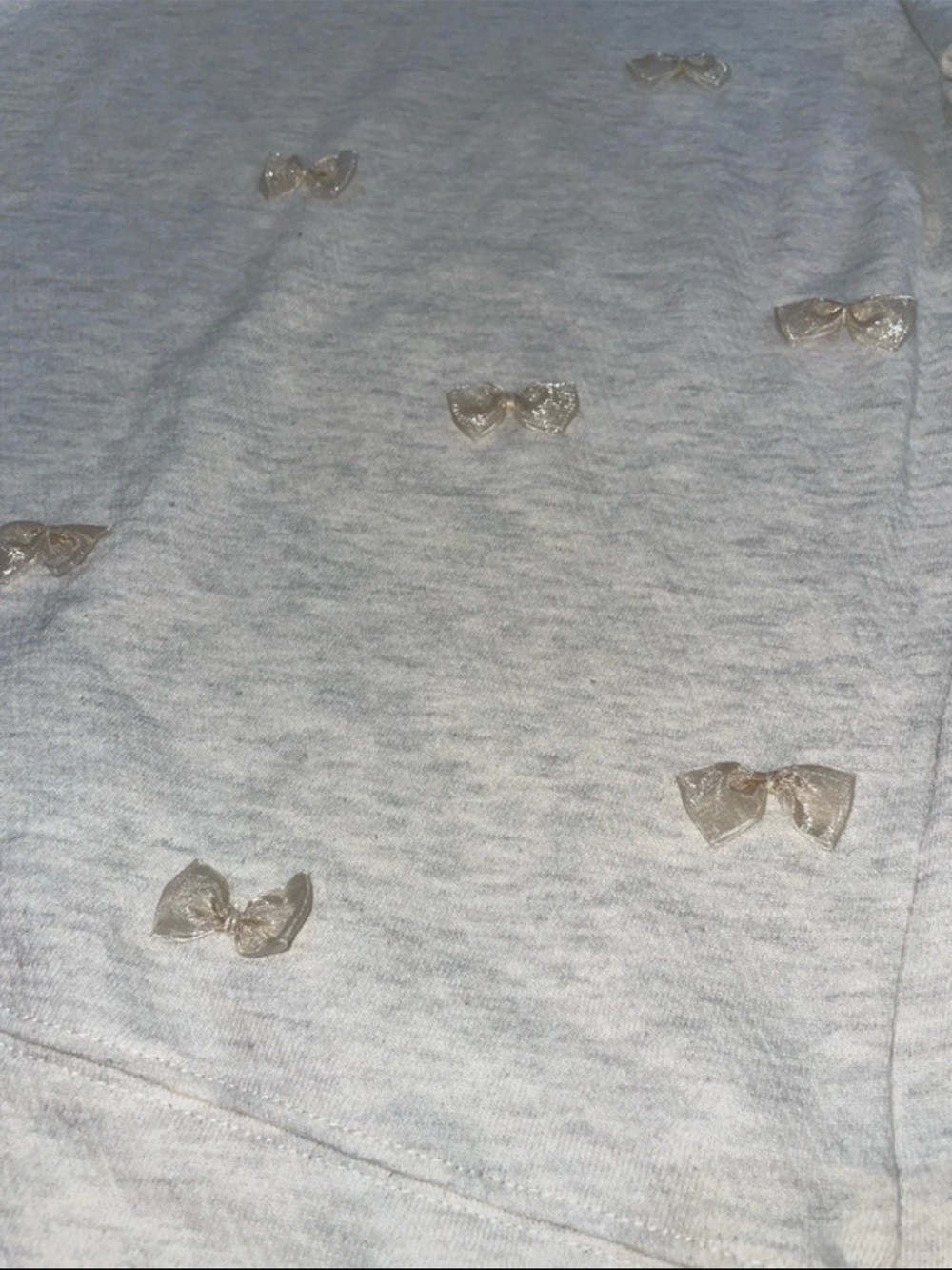 Women’s Light Gray Top with tan satin Bow Accents